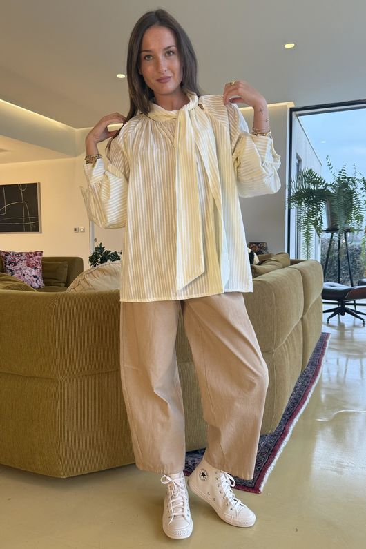 Nantucket Stripe Tie Neck Blouse Lemon